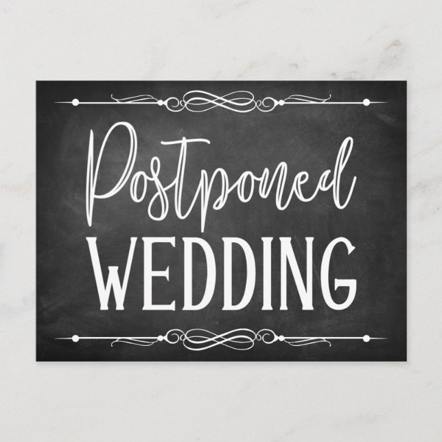 Chalkboard Typography Postponed Wedding Card (Front)