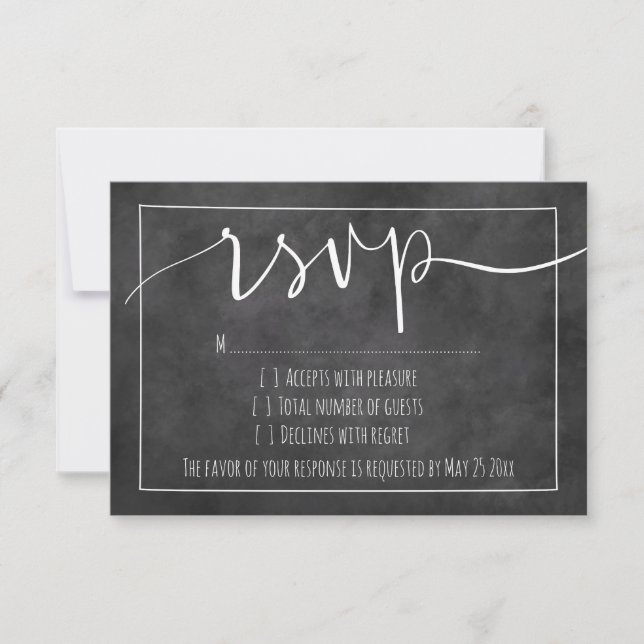 Chalkboard typography rsvp wedding response cards (Front)
