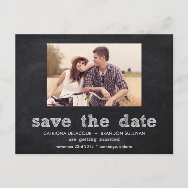 Chalkboard Typography Save the Date Postcard (Front)