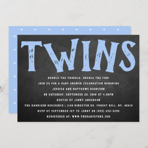 Chalkboard Typography Twin Boys Baby Shower Invitation