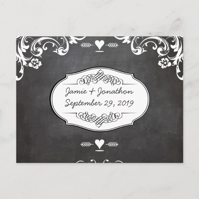 Chalkboard Typography Weddings Announcement Postcard (Front)