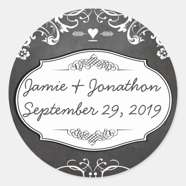 Chalkboard Typography Weddings Classic Round Sticker (Front)
