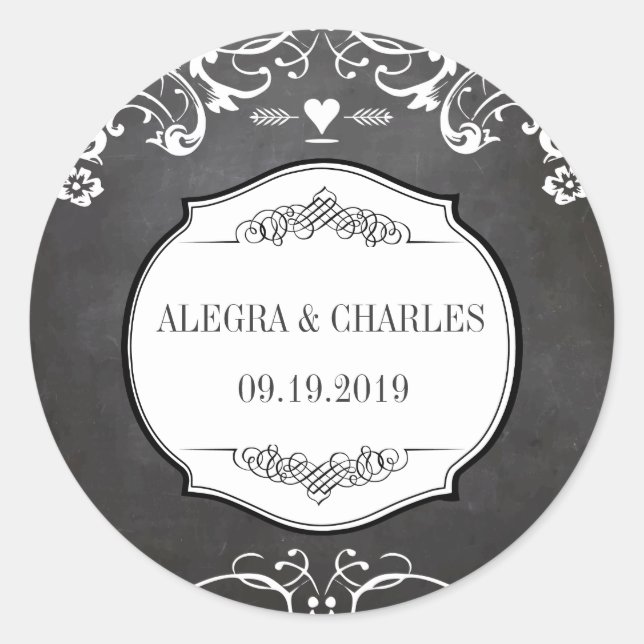 Chalkboard Typography Weddings Classic Round Sticker (Front)