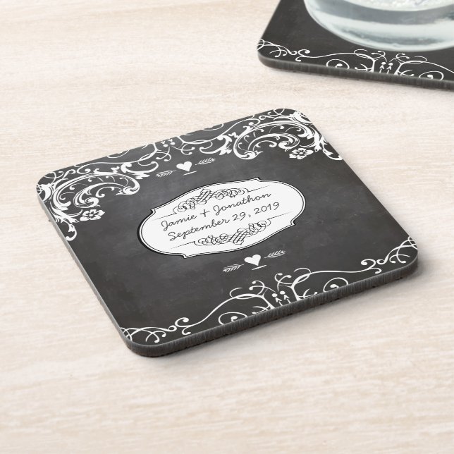 Chalkboard Typography Weddings Coaster (Left Side)