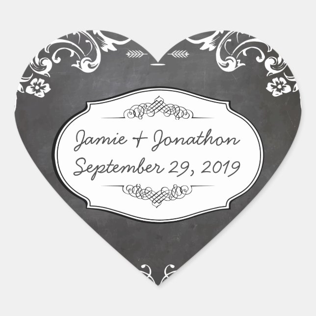 Chalkboard Typography Weddings Heart Sticker (Front)