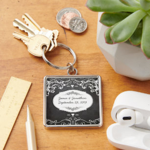 Chalkboard Typography Weddings Key Ring