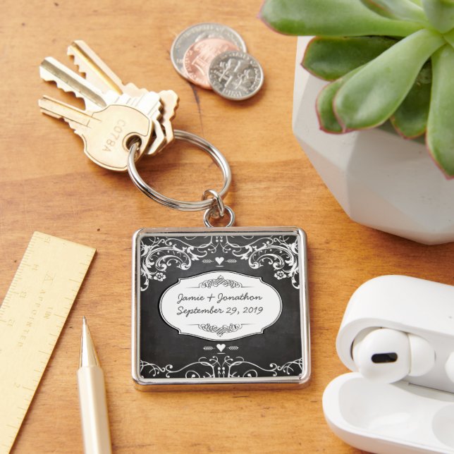 Chalkboard Typography Weddings Key Ring (Desk)