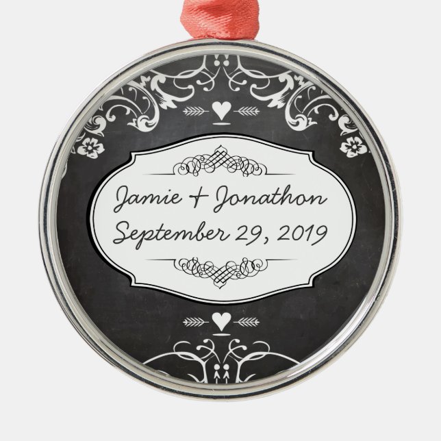 Chalkboard Typography Weddings Metal Tree Decoration (Front)