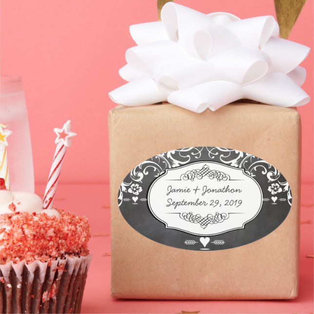 Chalkboard Typography Weddings Oval Sticker (Party)