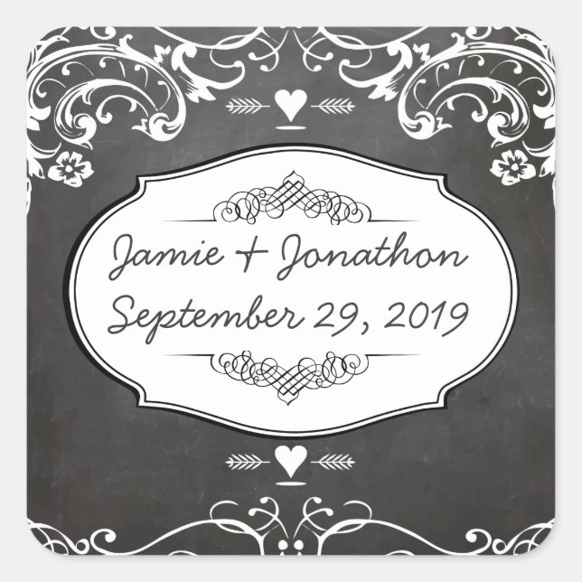 Chalkboard Typography Weddings Square Sticker (Front)