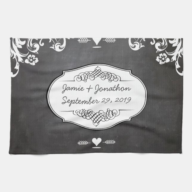 Chalkboard Typography Weddings Tea Towel (Horizontal)