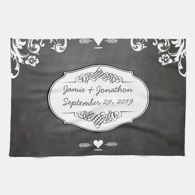Chalkboard Typography Weddings Tea Towel (Horizontal)