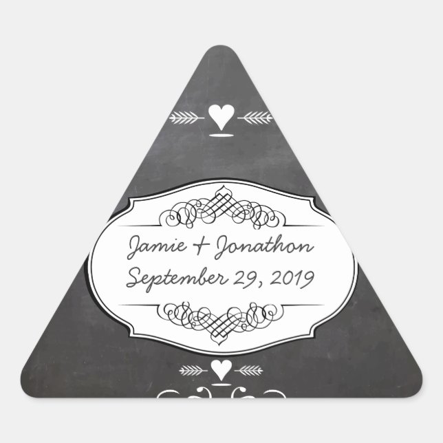 Chalkboard Typography Weddings Triangle Sticker (Front)