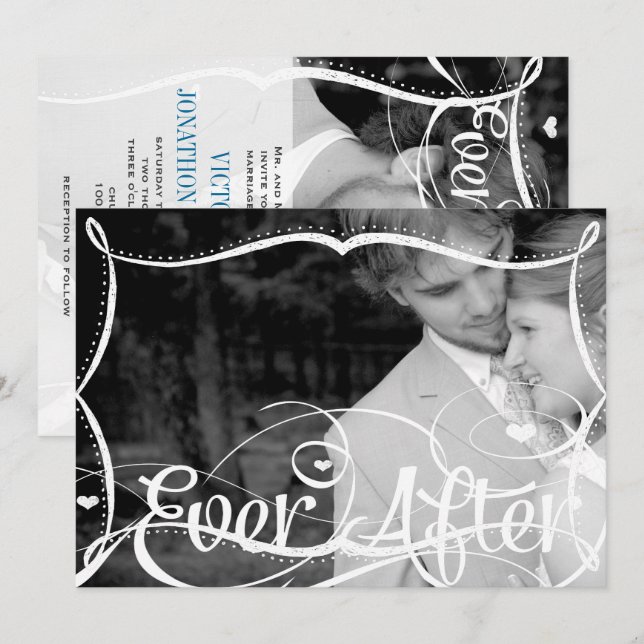 Chalkboard Typography Your Photo Wedding Invite (Front/Back)