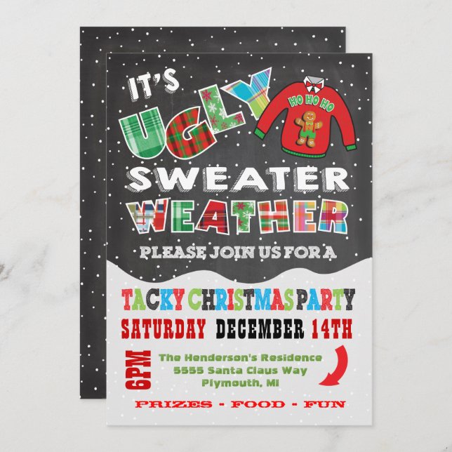 Chalkboard UGLY Christmas Sweater Invitations (Front/Back)