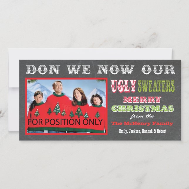Chalkboard Ugly Christmas Sweater Photo Card (Front)