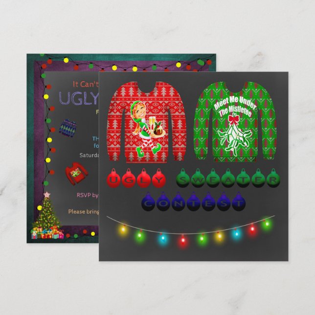 Chalkboard Ugly Sweater Christmas Party Invitation (Front/Back)