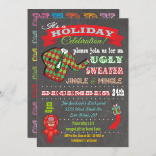 Chalkboard Ugly Sweater Christmas Party Invitation