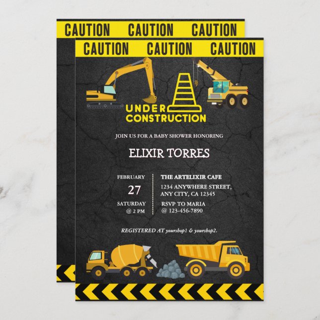 Chalkboard Under Construction Baby Shower  Invitation (Front/Back)