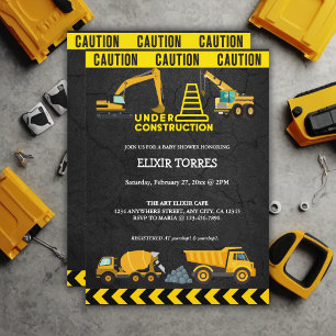 Chalkboard Under Construction Baby Shower Invitation