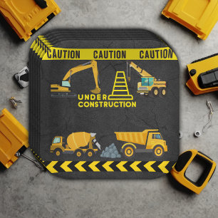 Chalkboard Under Construction Baby Shower  Paper Plate