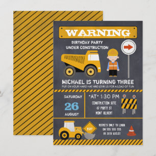 Chalkboard Under Construction Birthday Invitation