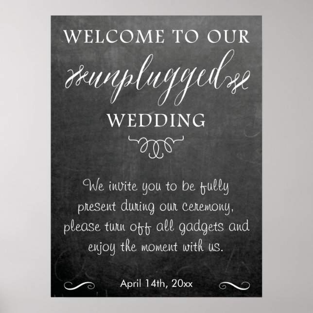 Chalkboard unplugged wedding sign poster (Front)