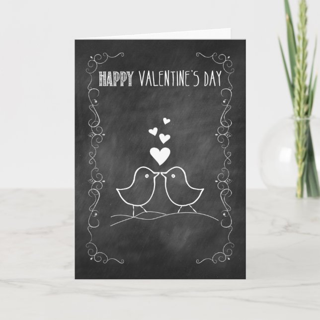 Chalkboard Valentine's Day Birds and Hearts Love Holiday Card (Front)