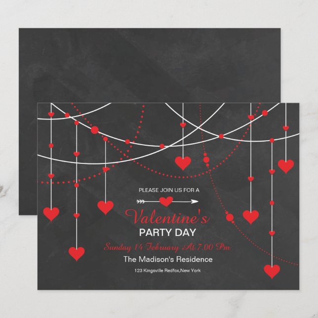 Chalkboard Valentine's Day Party Invitation Card (Front/Back)