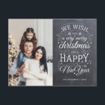 Chalkboard Very Merry Christmas Photo Holiday Postcard<br><div class="desc">Typography driven photo holiday cards with the words "we wish you a very merry Christmas and a Happy New Year".</div>