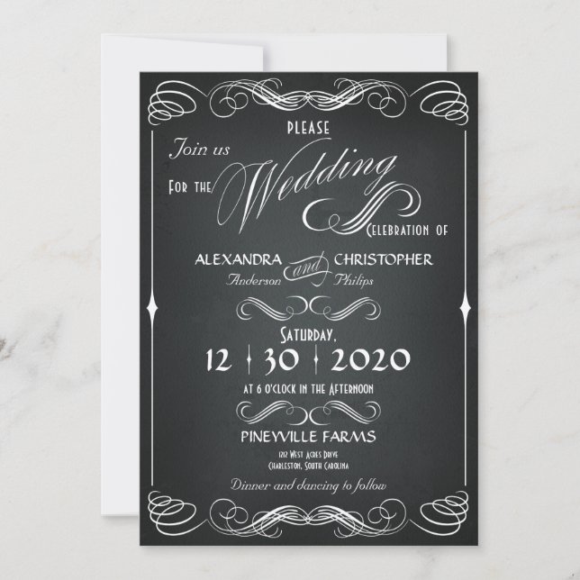 Chalkboard Vintage Bold Typography Wedding Invitation (Front)