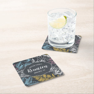 Chalkboard Vintage Floral Family Reunion Square Paper Coaster