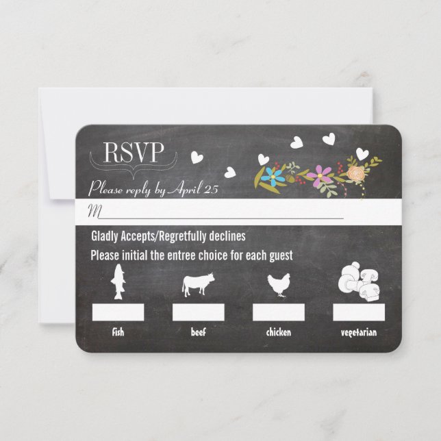 Chalkboard Vintage Floral Garland Wedding RSVP (Front)