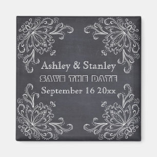 Chalkboard, vintage flourish wedding Save the Date Magnet