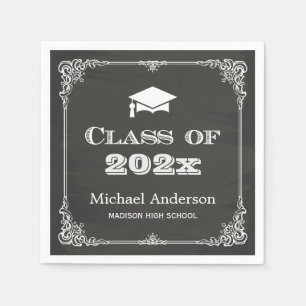 Chalkboard Vintage Frame Graduation Dinner Party Napkin