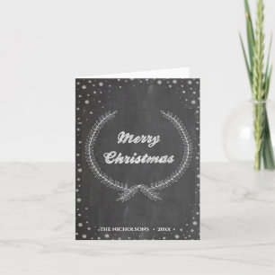 Chalkboard Vintage Merry Christmas Foliage Wreath Holiday Card