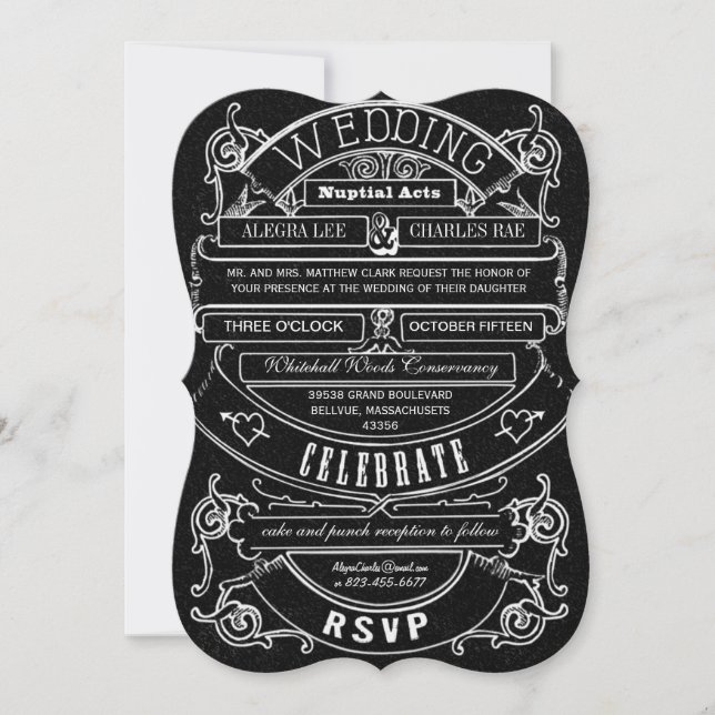 Chalkboard Vintage Modern Typography Wedding Invitation (Front)