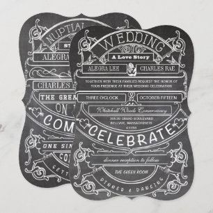 Chalkboard Vintage Modern Typography Wedding Invitation