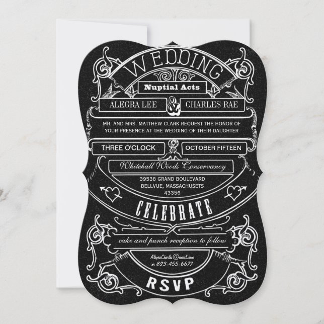 Chalkboard Vintage Modern Typography Wedding Invitation (Front)