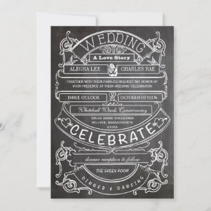 Chalkboard Vintage Modern Typography Wedding Invitation