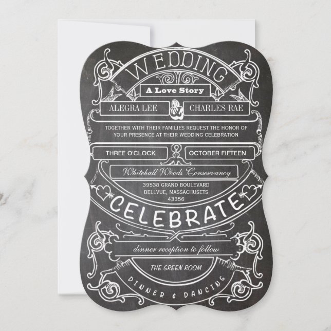 Chalkboard Vintage Modern Typography Wedding Invitation (Front)