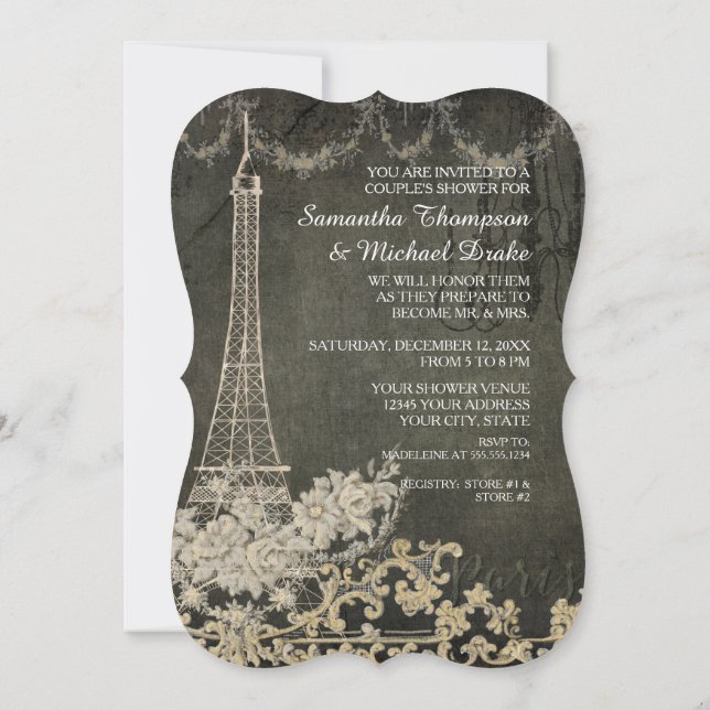 Chalkboard Vintage Paris Parisian Couples Shower Invitation (Back)