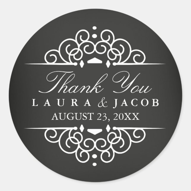 Chalkboard Vintage Scroll Wedding Sticker (Front)