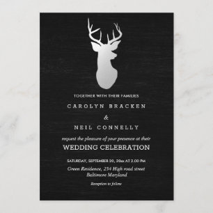 Chalkboard Vintage Silver Antler Wedding Invitation
