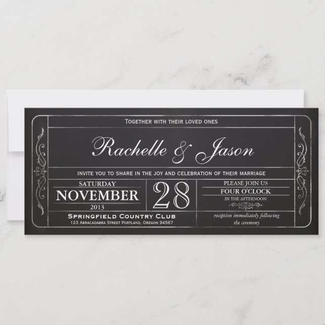 Chalkboard Vintage Wedding Ticket  Invitation (Front)