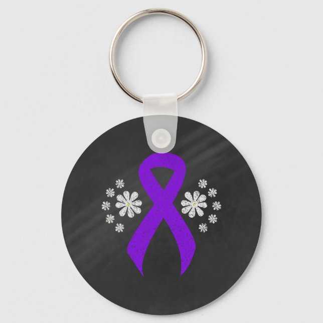 Chalkboard Violet Ribbon, Hodgkin's lymphoma Key Ring (Front)