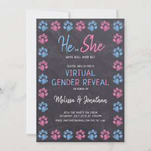 Chalkboard Virtual Gender Reveal Blue Pink Invitation
