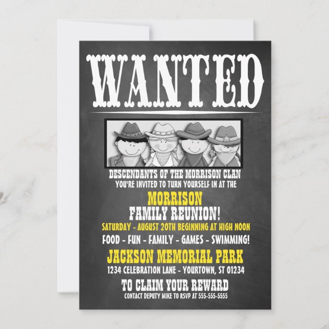 Chalkboard Wanted Poster Family Reunion Invitation (Front)