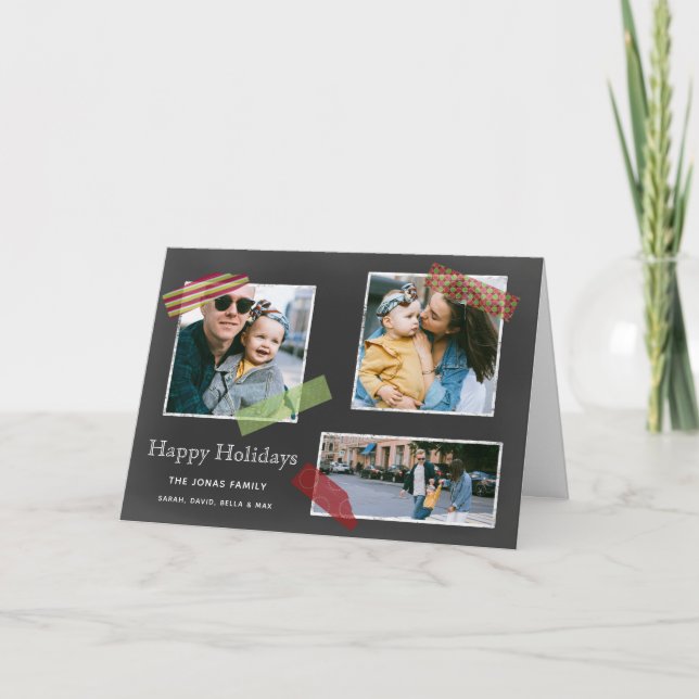 Chalkboard Washi Tape Multiple Photo Collage Holiday Card (Front)