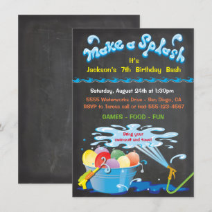 Chalkboard Water Balloon Birthday Pool Invitation